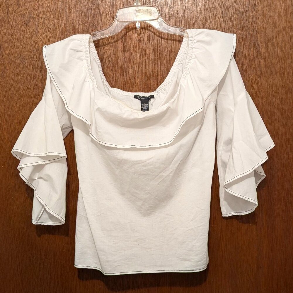 INC White Ruffled Off Shoulder Top M